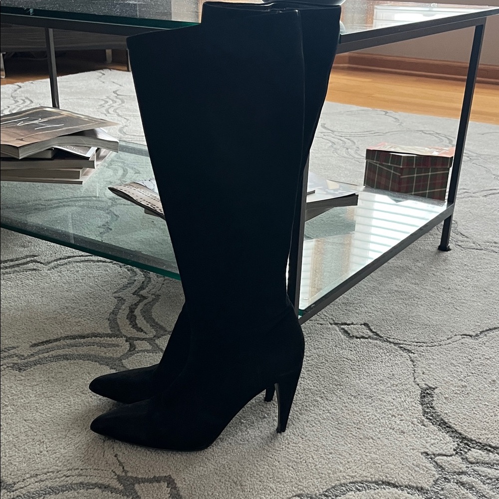 Prada Black Suede Knee-High Stiletto Boots